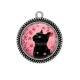 Pendentif Cabochon Argent - chat noir fleur cerisier