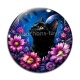 Cabochon Verre - chat noir fleur
