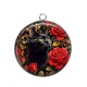 Pendentif Cabochon Argent - chat noir fleur