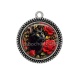 Pendentif Cabochon Argent - chat noir fleur