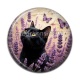 Cabochon Résine - chat noir fleur lavande