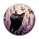 Cabochon Verre - chat noir fleur lavande