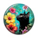 Cabochon Résine - chat noir fleur exotique