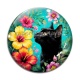 Cabochon Verre - chat noir fleur exotique