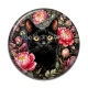 Cabochon Résine - chat noir fleur