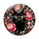 Cabochon Verre - chat noir fleur