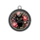 Pendentif Cabochon Argent - chat noir fleur