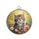 Pendentif Cabochon Argent - chaton fleur