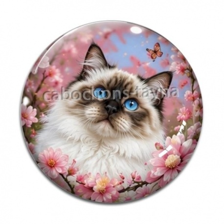 Cabochon Verre - chat fleur