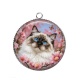 Pendentif Cabochon Argent - chat fleur