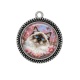 Pendentif Cabochon Argent - chat fleur