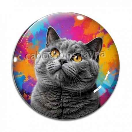 Cabochon Verre - chat gris