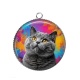 Pendentif Cabochon Argent - chat gris