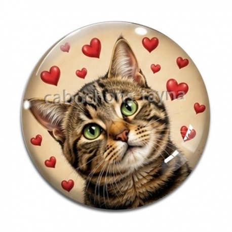 Cabochon Verre - chat coeur
