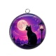 Pendentif Cabochon Argent - chat noir lune