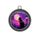 Pendentif Cabochon Argent - chat noir lune