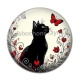 Cabochon Résine - chat noir fleur