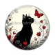 Cabochon Verre - chat noir fleur