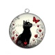 Pendentif Cabochon Argent - chat noir fleur