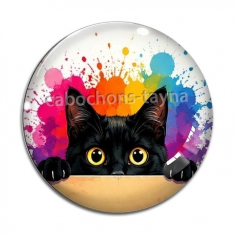 Cabochon Verre - chat noir