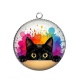 Pendentif Cabochon Argent - chat noir