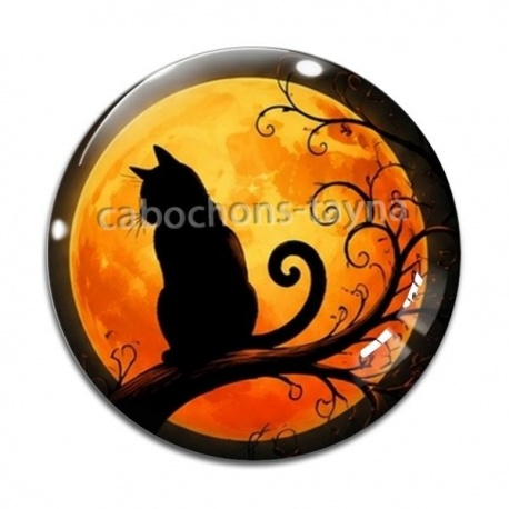 Cabochon Verre - chat noir