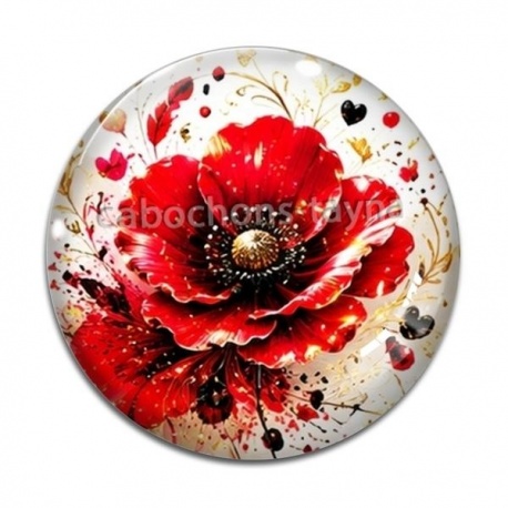 Cabochon Verre - coquelicot