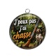 Pendentif Cabochon Argent - j'peux pas j'ai chasse