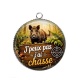 Pendentif Cabochon Argent - j'peux pas j'ai chasse