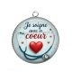Pendentif Cabochon Argent - je soigne avec le coeur