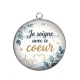 Pendentif Cabochon Argent - je soigne avec le coeur