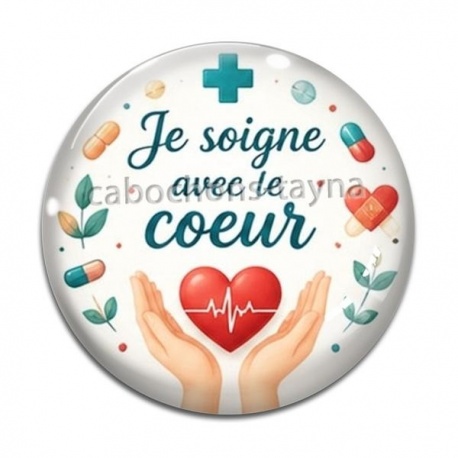 Cabochon Verre - je soigne avec le coeur