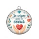 Pendentif Cabochon Argent - je soigne avec le coeur