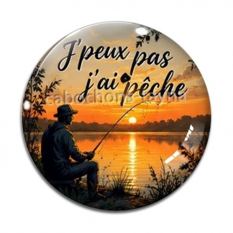 Cabochon Verre - j'peux pas j'ai pêche