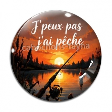 Cabochon Verre - j'peux pas j'ai pêche
