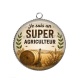 Pendentif Cabochon Argent - je suis un super agriculteur
