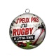 Pendentif Cabochon Argent - j'peux pas j'ai rugby