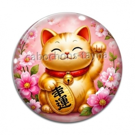 Cabochon Verre - chat porte bonheur chinois