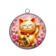 Pendentif Cabochon Argent - chat porte bonheur chinois