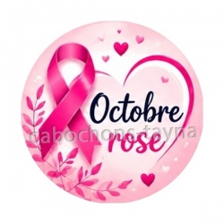 Octobre Rose ruban rose – Cabochon verre ou résine – Badge, porte-clés, magnet, miroir