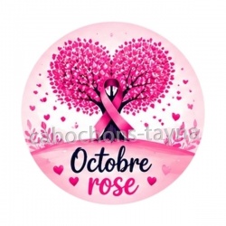 Octobre Rose cœur – Cabochon verre ou résine – Badge, porte-clés, magnet, miroir