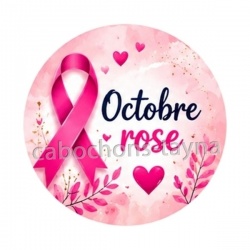 Octobre Rose ruban rose – Cabochon verre ou résine – Badge, porte-clés, magnet, miroir