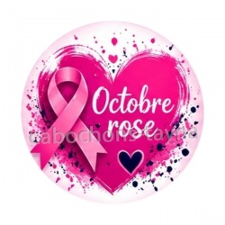 Octobre Rose cœur – Cabochon verre ou résine – Badge, porte-clés, magnet, miroir