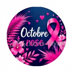 Octobre Rose ruban rose – Cabochon verre ou résine – Badge, porte-clés, magnet, miroir