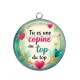 Pendentif Cabochon Argent - tu es une copine au top du top
